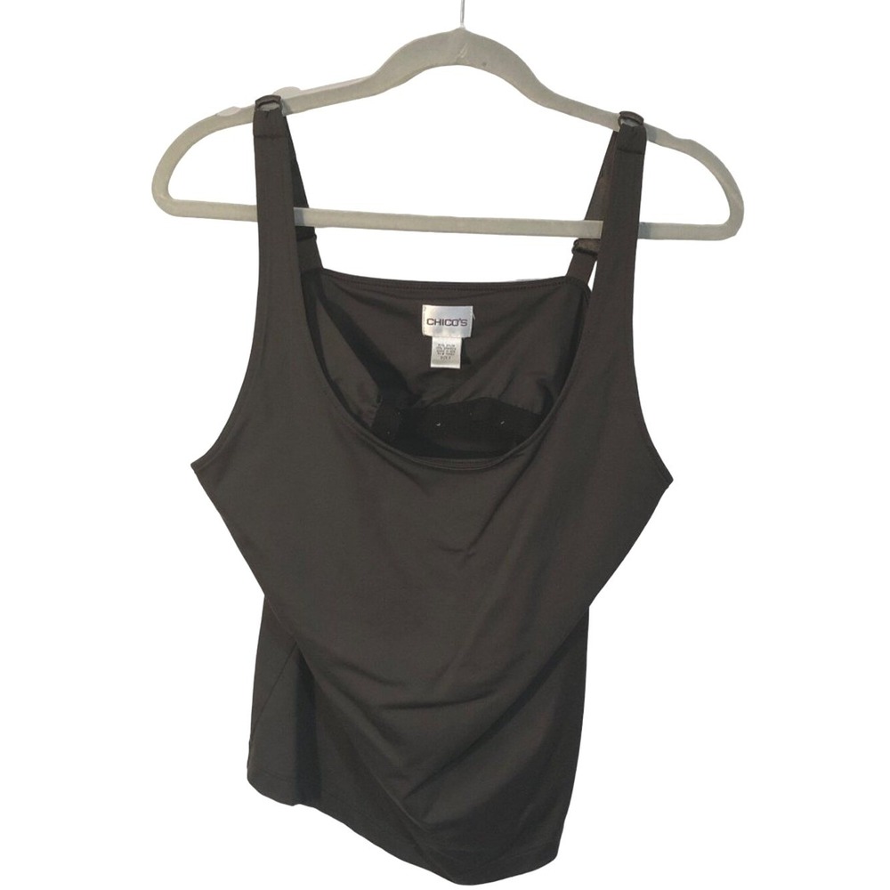 Chicos Brown Adjustable Strap Camisole Tank Top Square Neck Size 2 Large